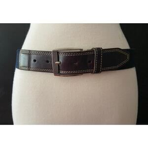 MARTIN DINGMAN Navy Surcingle Belt w/Dark Brown Leather Trim Womens sz 32